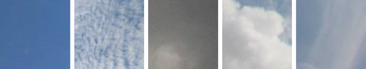 Sample images of clear sky, patterned clouds, thick dark clouds, thick white clouds and veil clouds