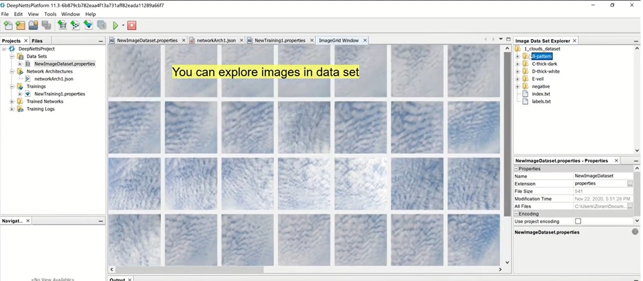 Cloud image data set explored in the Deep Netts IDE