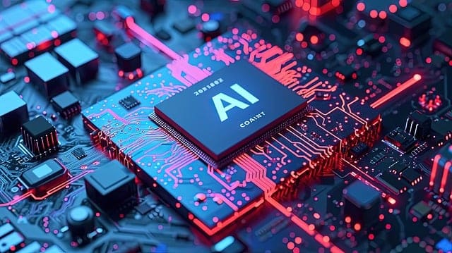 AI chip glowing on a circuit board