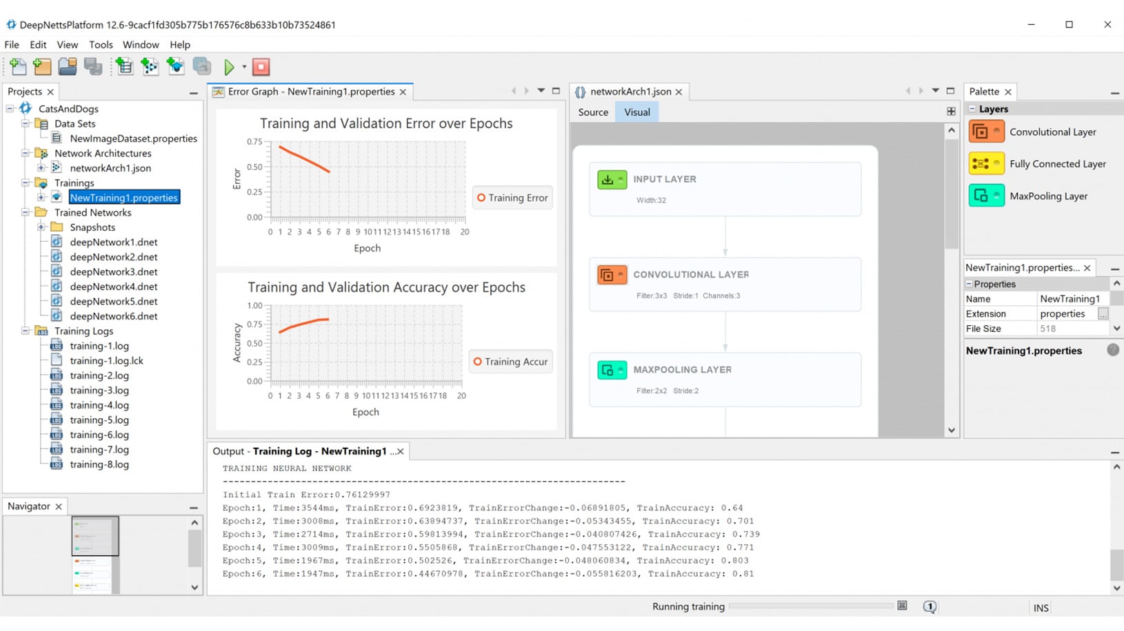 Deep Netts v2.0.1 IDE with training graphs and network architecture editor
