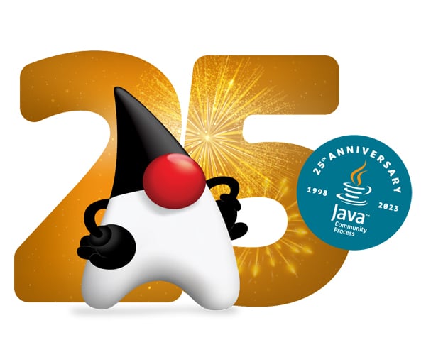 Duke celebrating the 25th anniversary of the Java Community Process